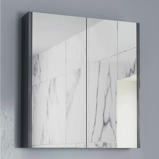 600mm Bathroom Mirror Cabinet 2 Door Cupboard Wall Mounted Grey - Grey
