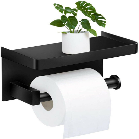 BETT Toilet Paper Holder, Wall Mounted Toilet Roll Holder without Drilling, Toilet Roll Holder with Shelf, in SUS304 Stainless Steel, for Kitchen and