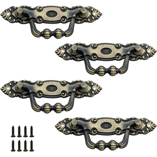 4 Pcs Drawer Handle Old Zinc Bronze Drawer Handle Vintage Furniture Handle Decoration Retro Door Handle With Screws for Furniture Door Cabinet Drawer