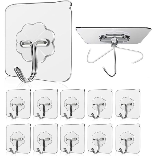 Adhesive Hook 15kg(Max) Transparent Self Adhesive Bathroom Wall Hook Towel Holder For Bathroom, Kitchen, Ceiling, Hanging, Wall, Door, Bathrobes (30