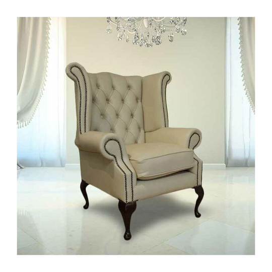Chesterfield Queen Anne High Back Wing Chair uk Manufactured Ivory