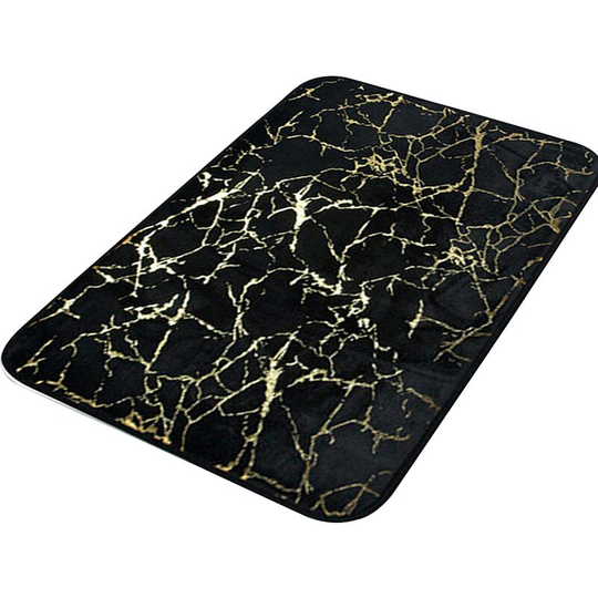 Gift - Faderr Textured Marble Effect Bath Mat Quick Dry Non-slip Rectangular Polyester For Bathroom Kitchen Bedroom Black