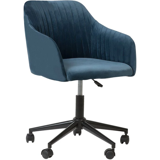 Modern Swivel Office Chair Armchair Adjustable Height Velvet Teal Blue Venice - Blue