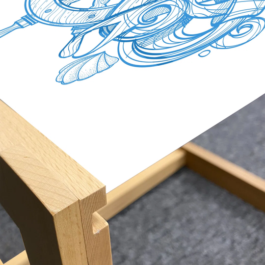 Vintage Nautical Tattoo Coffee Table, Pirate Anchor Steering Wheel Crab Shell Waves Abstract Print, Acrylic Glass Center Table With Wooden Frame For O