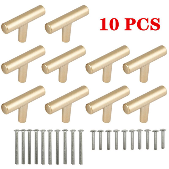 10 Pack 2 Inch Cabinet Pulls Aluminum Alloy Sand Gold Kitchen Cabinet Hardware Pull Handles, Modern Cabinet Pull t Handle Furniture Door Handle Guard