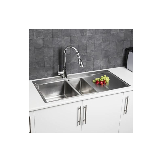 1.5 Bowl Square Inset Stainless Steel Kitchen Sink Right Hand Drainer - Silver - Sauber