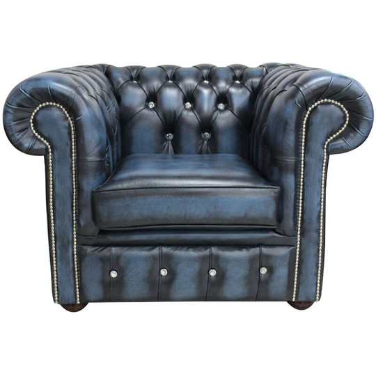 Chesterfield crystallized™ Elements Low Back ArmChair Antique Blue Leather