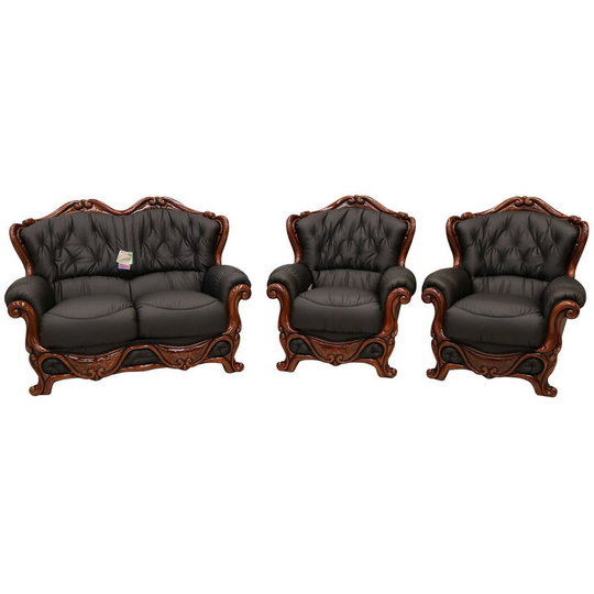 Dante 2 Seater + Armchair + Armchair Italian Leather Sofa Suite Settee Offer Black