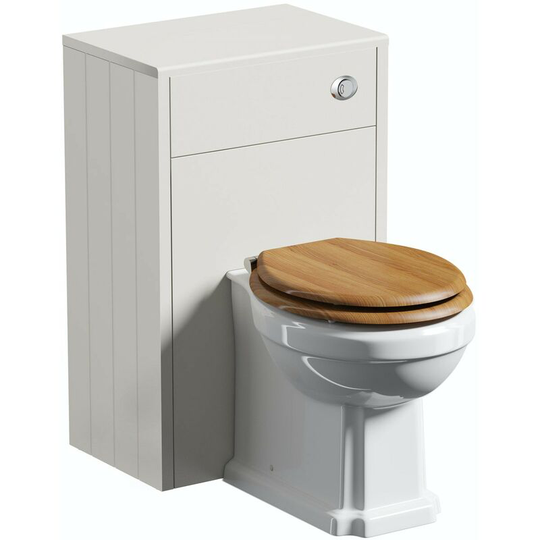 Dulwich stone ivory back to wall unit and traditional toilet with oak effect seat - Ivory - Orchard