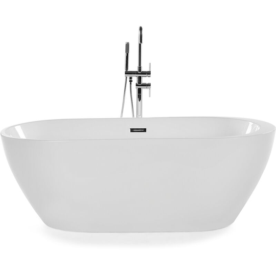 Beliani - Modern Freestanding Bath Tub Oval White Acrylic Overflow System 170 cm Nevis - White