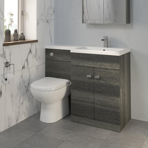 Aurora Toilet & Basin Vanity Unit Combination with Doors - 1100mm Charcoal Grey Right Hand
