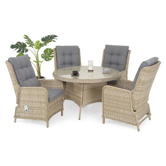 Set Table And 4 Armchairs With Adjustable Backrest Amberg White/grey