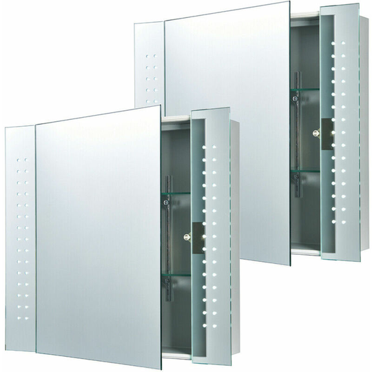2 pack IP44 led Bathroom Mirror 60cm x 65cm Cabinet Light ir Switch & Shaver