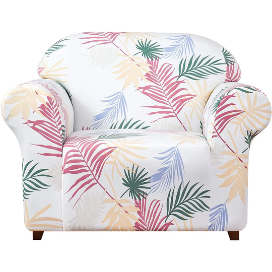 Leaves Printed Soft Stretchy Box Cushion Armchair Slipcover