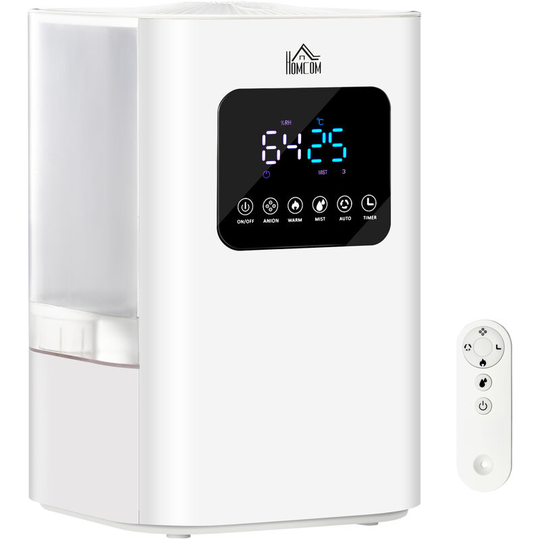 6L Warm Cool Mist Humidifier, Air Humidifier w/ Remote, Up to 13H - White - Homcom