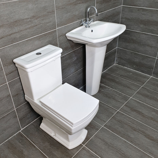 Darlington Hemsley Art Deco Style Bathroom Suite Basin Sink + Toilet Set, No Tap