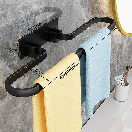 Towel holder without drilling, self-adhesive foldable towel rail, aluminum bath towel holder, matt black guest towel holder, tea towel holder, to-40cm
