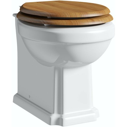 Dulwich back to wall toilet with mdf oak soft close seat - White/Oak - Orchard