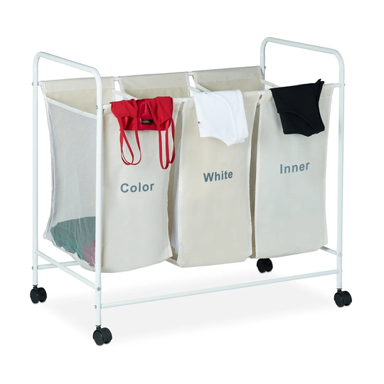 3 Compartments Laundry Sorter with Roller