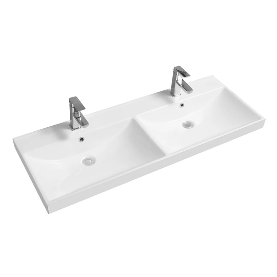 Thick-Edge Ceramic 120.5Cm Double Inset Basin With Scooped Full Bowl