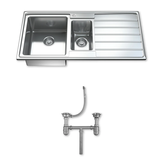 Ultra Modern 97cm x 50cm 1.5 Bowl Inset Kitchen Sink