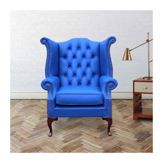 Chesterfield Queen Anne High Back Wing Chair uk Manufactured Ultramarine Blue