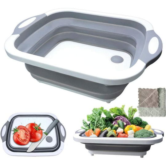 Sunflowergb - 3 in 1 Foldable Cutting Board Multifunction Chopping Basket Storage Basket Drainage Basket with Drain Plug and Towel for Kitchens &