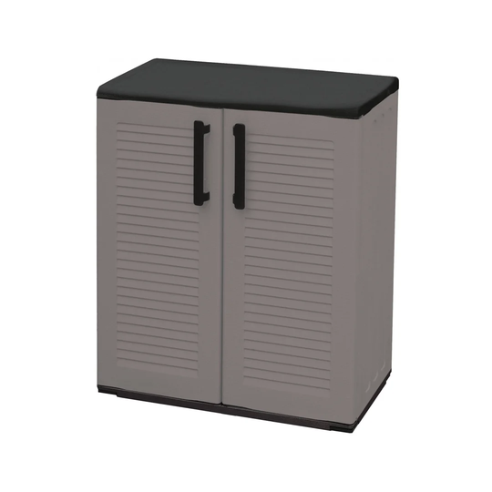 Multi-Purpose Cabinet For Outdoor Or Indoor Use, Low Cabinet With 2 Doors And 1 Shelf In Polypropylene, Cabinet 100% Made In Italy, 68X37h84 Cm, Gray