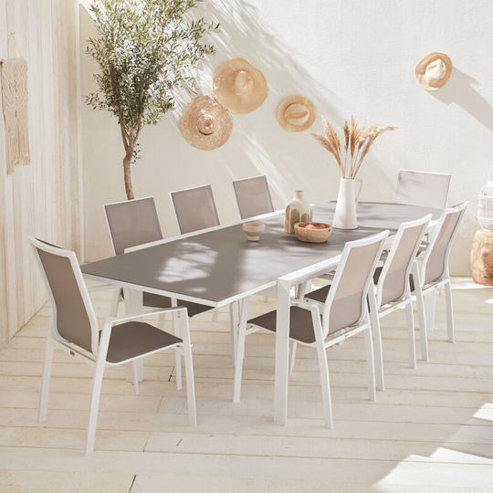 Alice's Garden - Set of 2 stackable armchairs - Washington - In white aluminium and beige/brown textilene - White