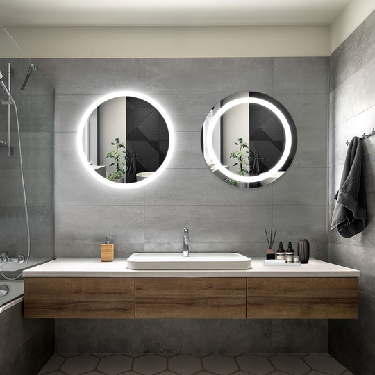 Bathroom led Mirror Modern Wall Mounted Round Bathroom Mirror 600x600mm Acrylic Frame + 600x600mm Backlit Both with Demister Pad - Elegant