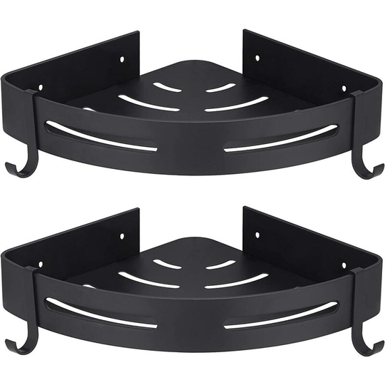 Corner Shower Shelf Black Without Drilling Bathroom Storage Shower Bathroom Accessory Shower Soap Holder No Rust Aluminum Set of 2 With Hooks