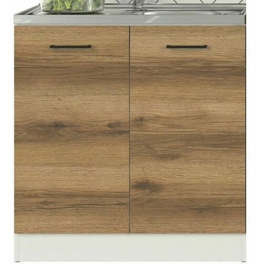 Impact Furniture - 800 Kitchen Sink Unit Base Cupboard 80cm Cabinet Oak Effect with Single Bowl Franke Steel Sink Junona - Delano Oak Finish