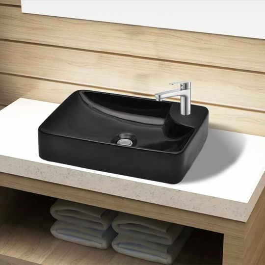 Ceramic Bathroom Sink Basin with Faucet Hole Black VDTD04213