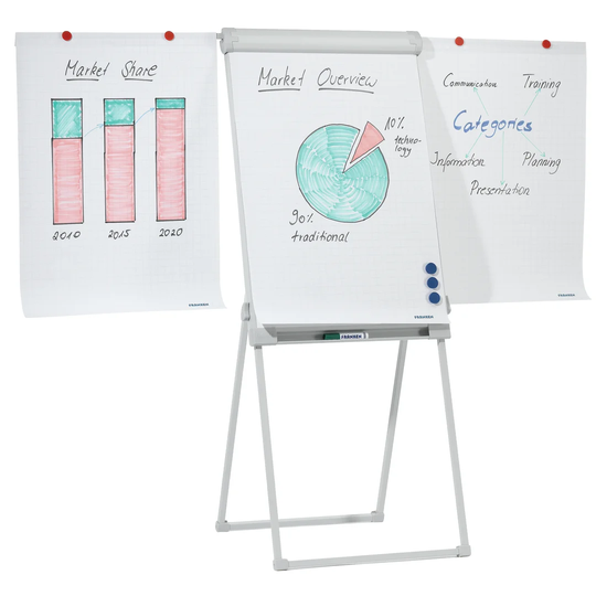 Flipchart Deluxe Standard Tetrapod with 2 Extensions Whiteboard 188cm H x 67cm W