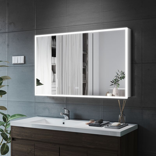 Bathroom led Mirror Cabinet with Shaver Socket and Bluetooth + Illuminated led Mirror with Stainless Steel Cabinet 1050x650x125mm - Elegant
