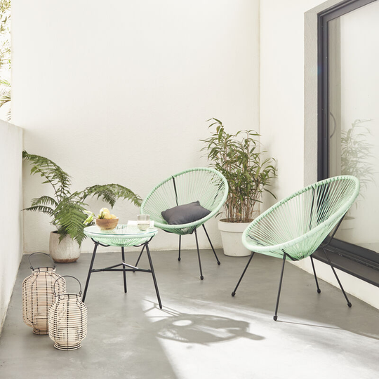2 Egg designer string chairs with side table - Acapulco water green - Set of 2 PVC designer string chairs, with coffee table included - Water green