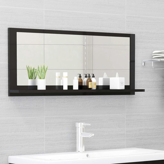 Bathroom Mirror High Gloss Black 90x10.5x37 cm Chipboard FF804587_UK - Topdeal