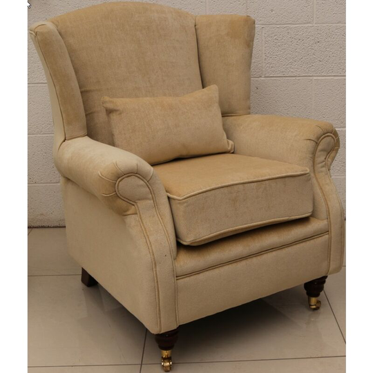 Wing Chair Fireside High Back Armchair Beige Fabric