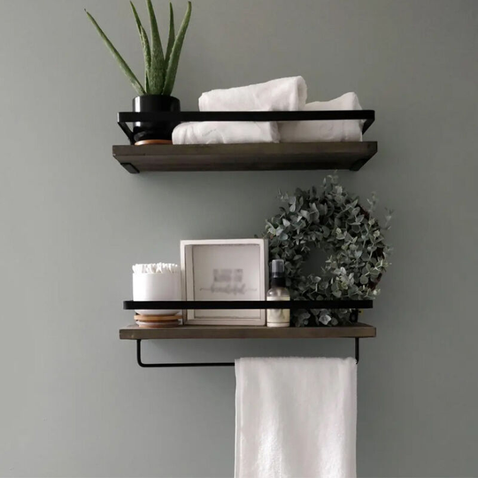 Livingandhome - Set of 2 Rustic Wood Wall Mounted Floating Shelf
