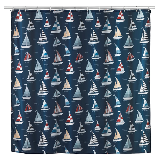 WENKO Shower Curtain Regatta, Textile (Polyester), 180 X 200 Cm, Washable