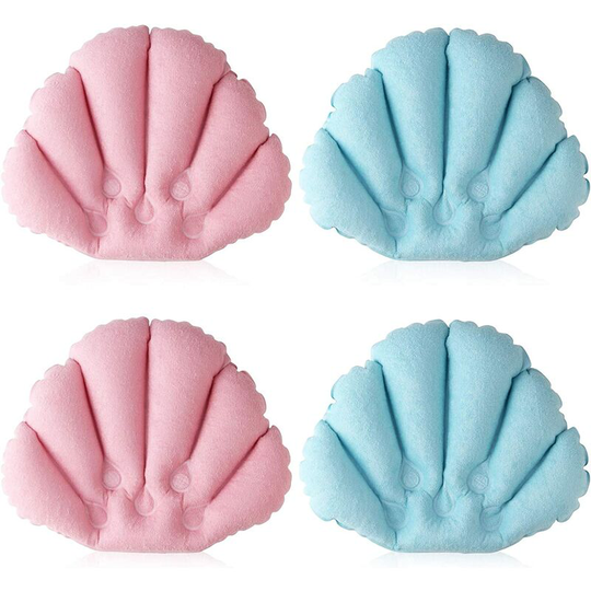 4 Pack Inflatable Bath Pillows, Bath Pillows for Tub - (10' x 12') Bathtub Pillow Headrest - Terry Cloth with Suction Cups Inflated Neck Support for