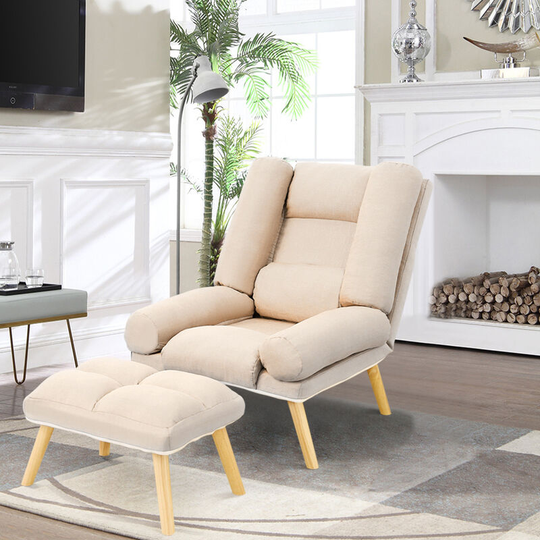 Lounge Recliner Armchair with Footstool, Beige - Livingandhome