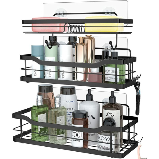No Drilling Shower Shelf Self Adhesive Shower Caddy Shower Holder Bathroom SUS304 Stainless Steel 3 Pack Black