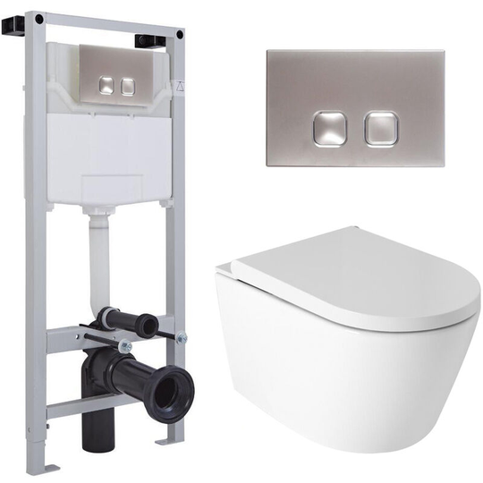 Milano - Luxus - Modern White Ceramic Wall Hung Japanese Bidet Toilet with Tall Wall Frame Cistern and Square Chrome Flush Plate
