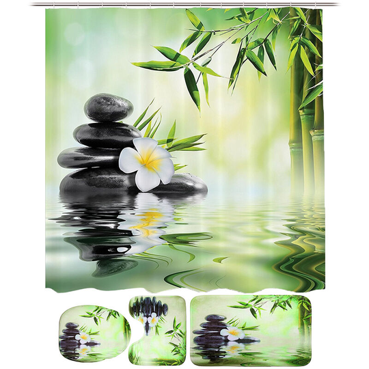 3Pcs in Kit Bath & Toilet Mats Cover Toilet Lid Non-slip Absorbent Mohoo Bamboo Running Water WC Mat