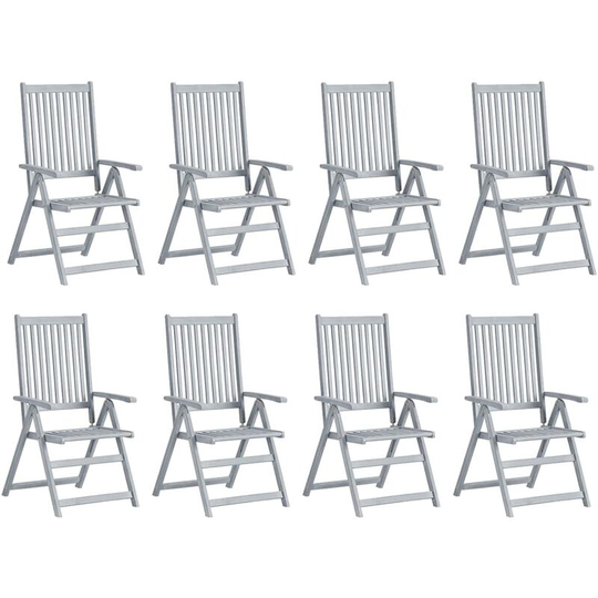 Garden Reclining Chairs 8 pcs Grey Solid Acacia Wood FF3075140_UK - Topdeal