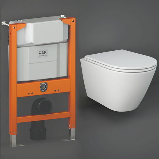 Rak Ceramics - rak Resort Rimless Wall Hung Toilet with Ecofix 820mm Toilet Frame - Slim Sandwich Soft Close Seat