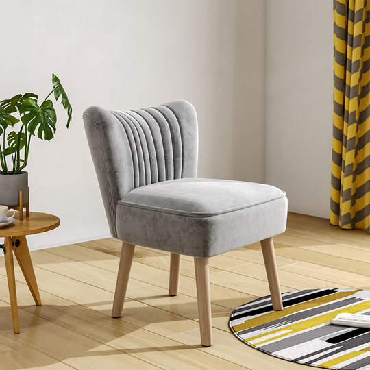 Livingandhome Tufted Shell Velvet Leisure Chair, Grey