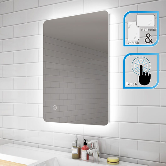 Modern Backlit Illuminated led Bathroom Mirror Light with Touch Sensor Vertical Horizontal 700 x 500 mm - Elegant