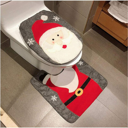 Christmas Snowman Santa Deer Toilet Seat Cover and Rug Set Christmas Bathroom Decorations (Santa Claus)